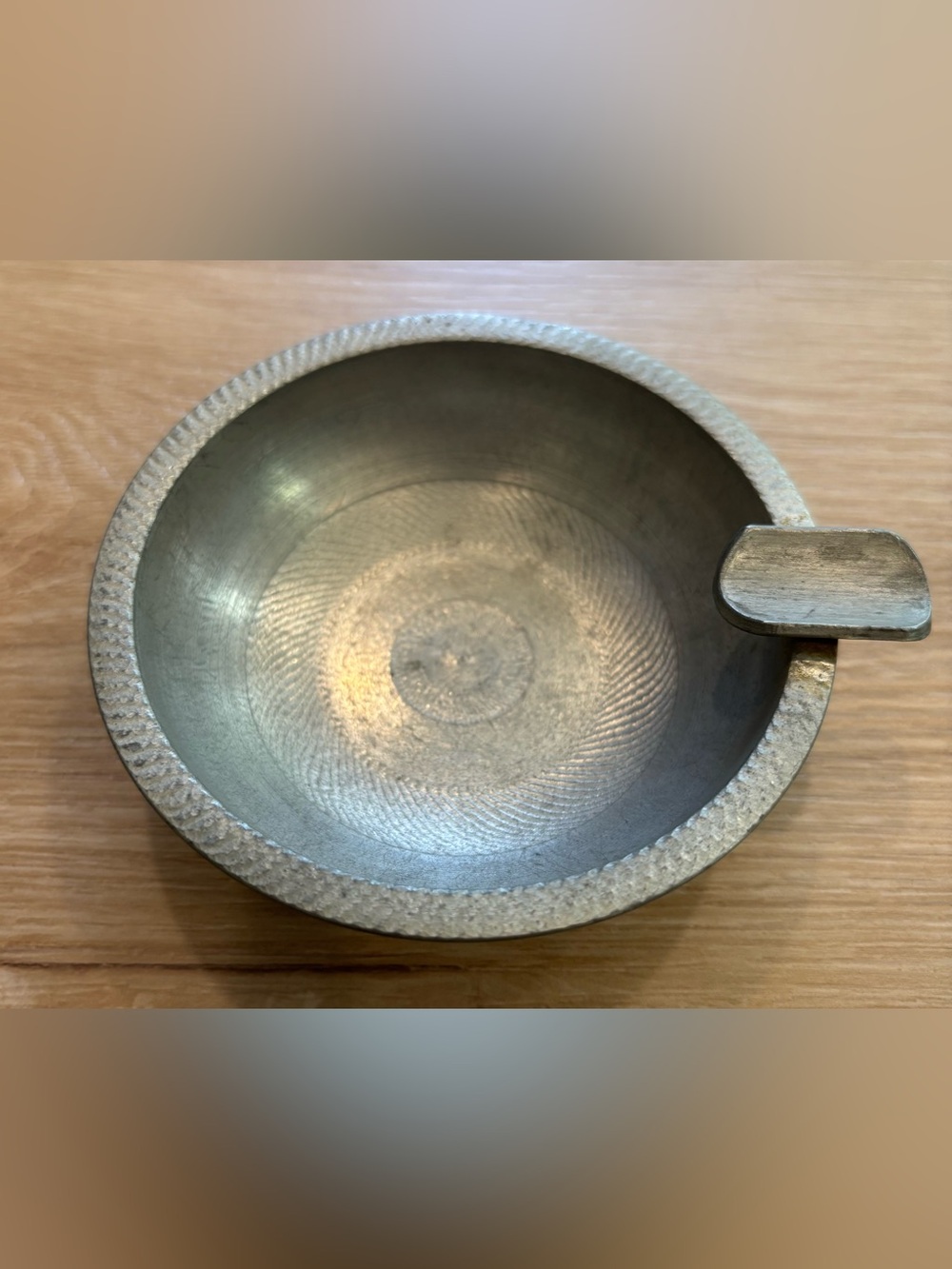Vintage Eik Norway pewter ash tray featuring a hammered texture